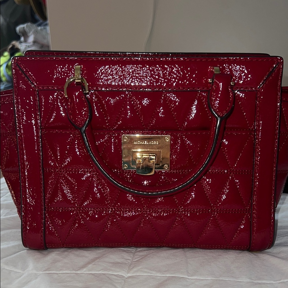 Michael Kors Cherry Quilted Patent Satchel